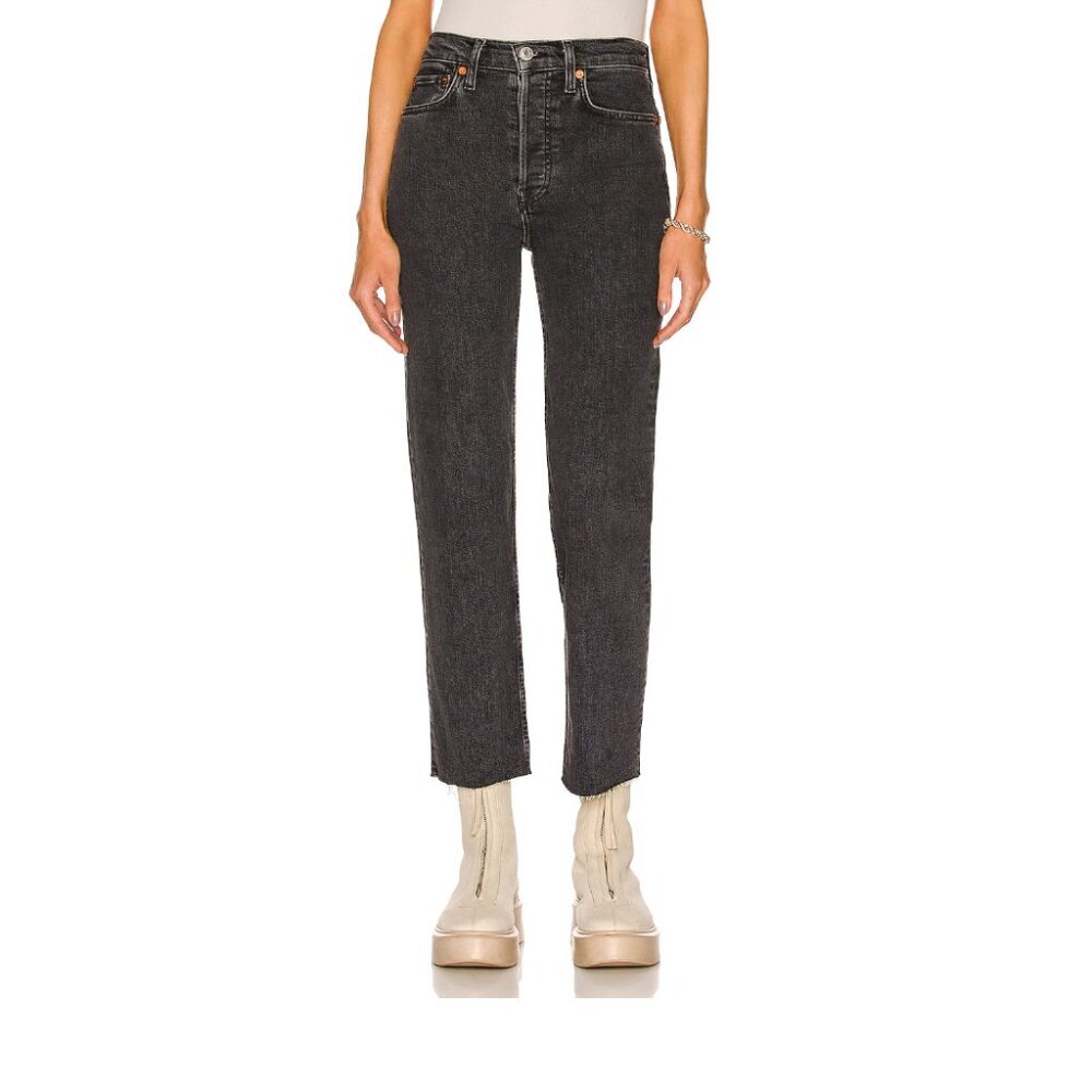 RE/DONE 70's Stove Pipe Raw Hem Jeans - Stoned Noir - Size 29